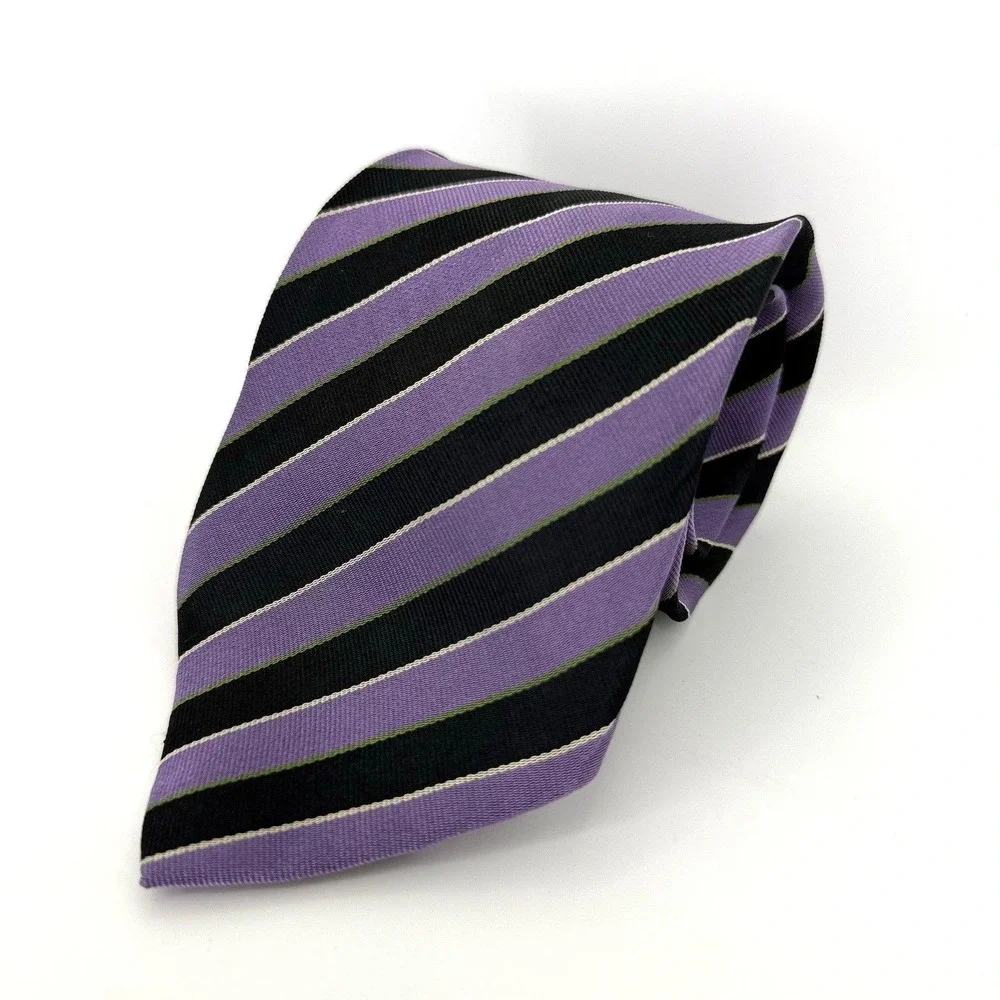 VTG Ossomani Purple Black‎ Striped Silk Necktie Handmade Extra Long 67